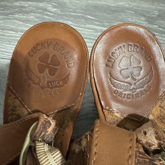 Lucky Brand Women's Brown Leather Heels Sz 8.5M Chunky Y2K Slingback Platform - Picture 3 of 13